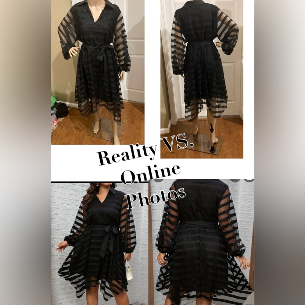 BRAND NEW Elegant Stripe Plus Size Dress…Square Neck, Asymmetrical Hem